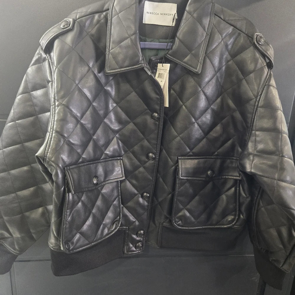 Nwt Bomber Leather Jacket Rebecca Minkoff XL - Picture 7 of 10